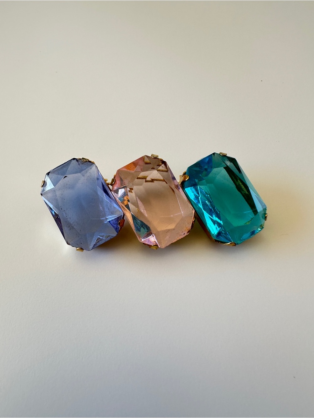 Vintage Pastel Rhinestone Brooch - Rose, Amber, Turquoise Blue